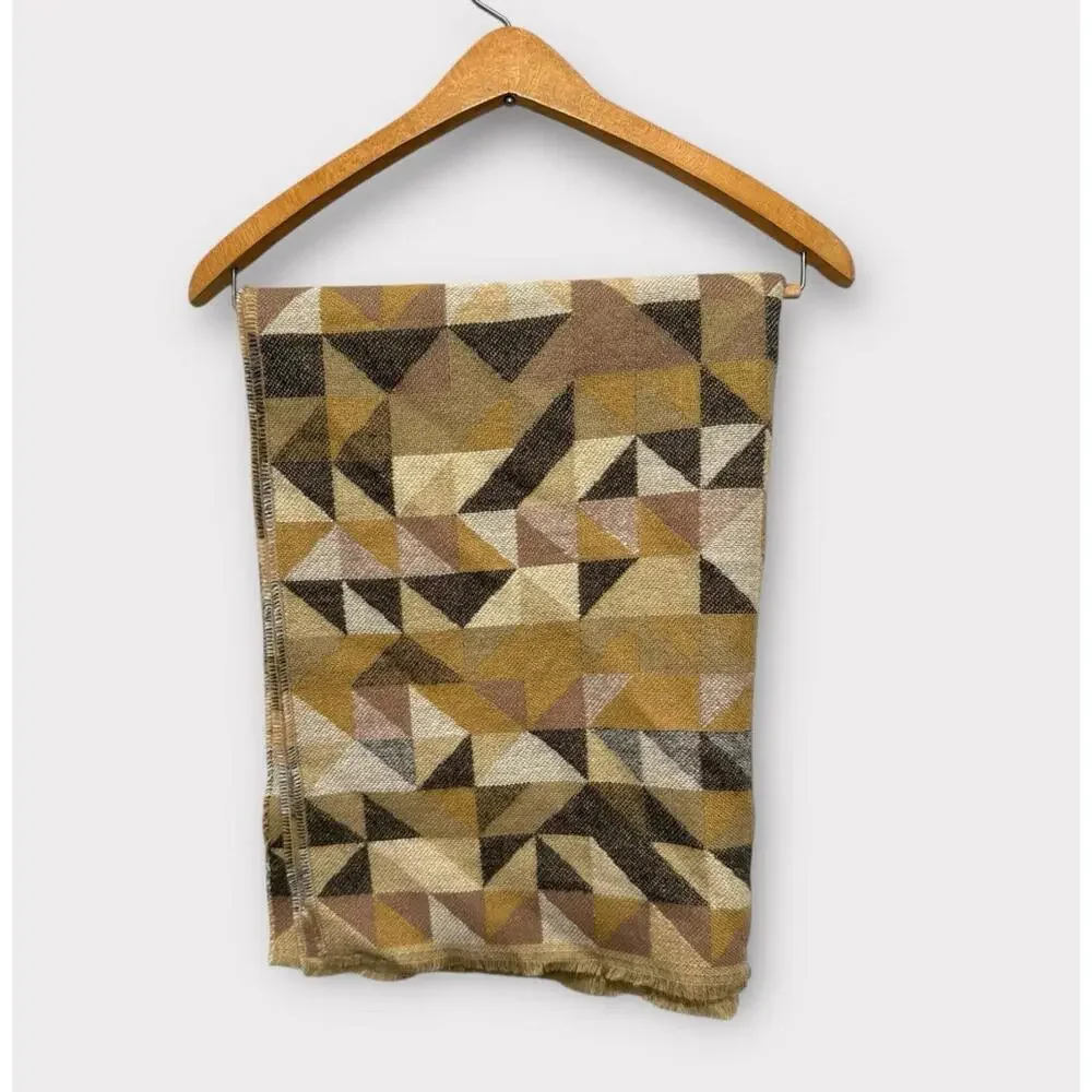Unbranded Women’s Blanket Scarf Geometric Neutral Multicolor Slight Fringe 70